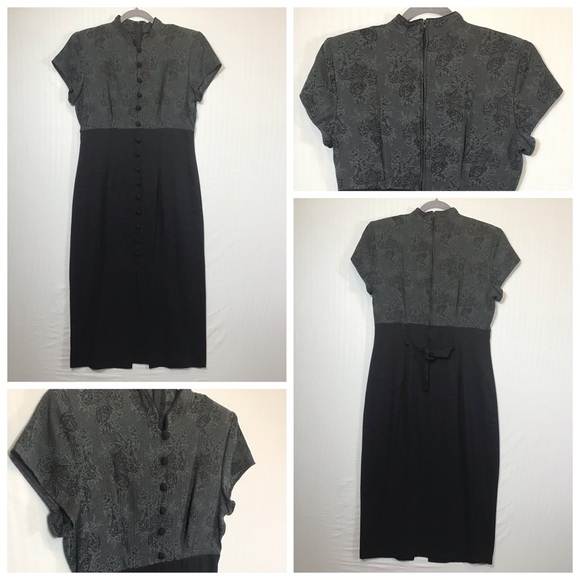 All that Jazz Vintage Womens Maxi Dress Size L Floral Shoulder Pads Button Goth - Picture 3 of 16